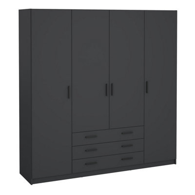 B&Q -  Sprint Wardrobe With 4 Doors + 3 Drawers In Matt Grey