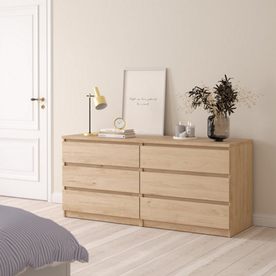 Furniture To Go Naia Wide Chest Of 6 Drawers (3+3) In Jackson Hickory Oak (W) 153.8 X  (H) 70.1 X (D) 50Cm from B&Q