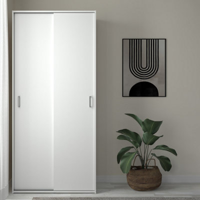 B&Q -  Space Wardrobe With 2 Sliding Doors In White (W) 77.6 X  (H) 175.4 X  (D) 48.2Cm