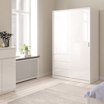Furniture To Go Naia Wardrobe With 1 Sliding Door + 1 Door + 3 Drawers In High Gloss White