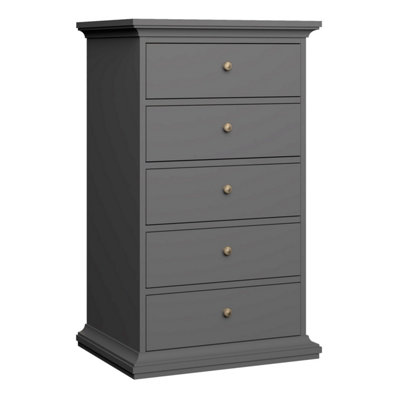B&Q -  Paris Chest 5 Drawers In Matt Grey