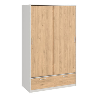 Furniture To Go Line Wardrobe With 2 Doors + 2 Drawers In And Jackson Hickory Oak White
