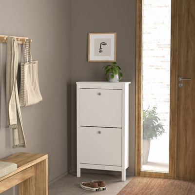 Furniture To Go Madrid Shoe Cabinet 2 Flip Down Doors Matt Black - White - Image 5