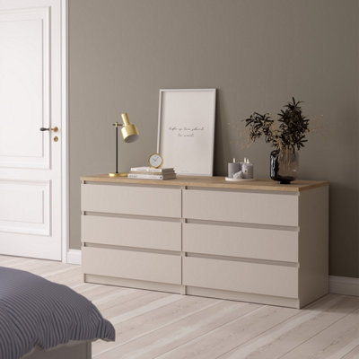B&Q -  Naia Wide Chest Of 6 Drawers (3+3) In Cashmere Jackson Hickory (W) 153.8 X  (H) 70.1 X (D) 50Cm