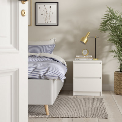 Tvilum Esla Matt White No Effect 2 Drawer Bedside Table (H)495mm (W)404mm (D)500mm