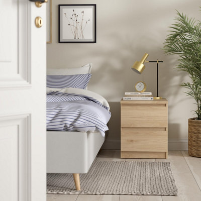 Tvilum Esla Matt Jackson Hickory 2 Drawer Bedside Table (H)495mm (W)404mm (D)500mm