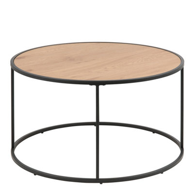 B&Q -  Seaford Black Metal Round Coffee Table With Oak Top