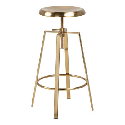 B&Q -  Goose Bar Stool Without Back In Gold Brushed Steel With Adjustable Height