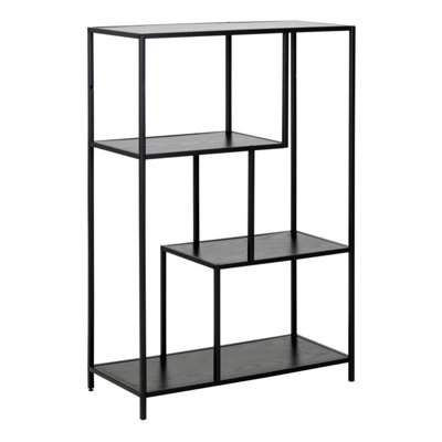 B&Q -  Seaford Black Metal Asymmetrical Bookcase With 3 Black Shelves