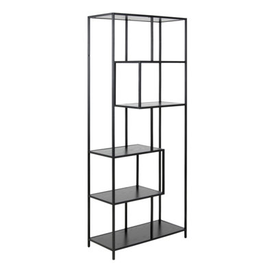 B&Q -  Seaford Tall Black Metal Bookcase With 5 Black Shelves