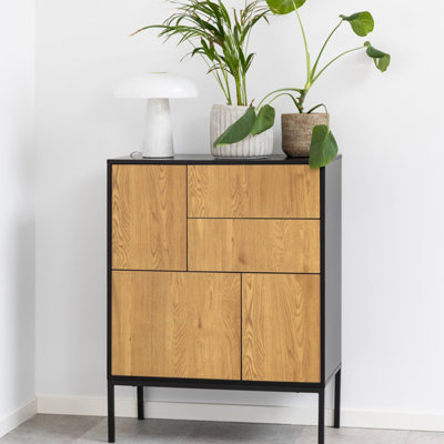 B&Q -  Seaford 3 Door 2 Drawer Sideboard In Black & Oak