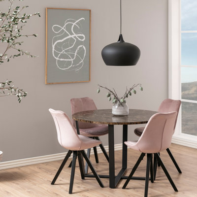 B&Q -  Amble Round Dining Table With Brown Marble Melamine Top & Black Legs