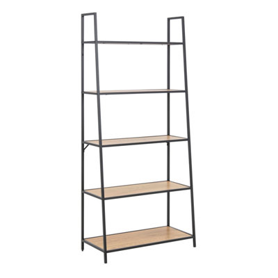 B&Q -  Seaford Black Metal Ladder Bookcase With 5 Oak Shelves