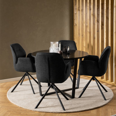 Rackhams Black Amble Round Dining Table With Marble Melamine Top & Legs - No - Image 2
