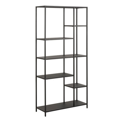 B&Q -  Newcastle Asymmetrical Bookcase With 6 Shelves In Matt Black