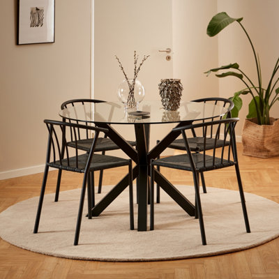Indoor Furniture Group Heaven Round Dining Table - Clear Glass Top - Black Legs - 4 Seater - Image 7