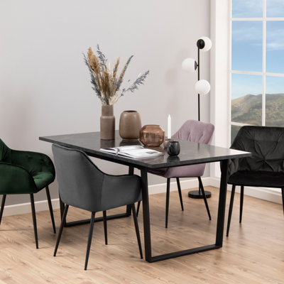 B&Q -  Amble Dining Table With Black Marble Melamine Top & Black Legs