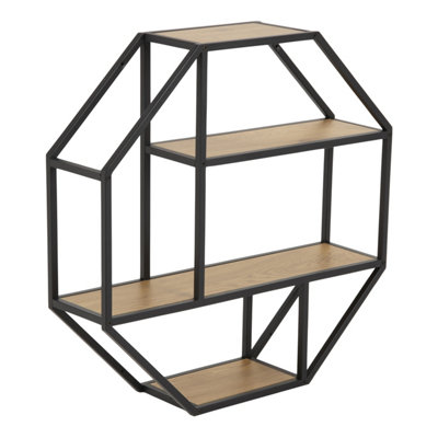 Furniture To Go Seaford Octagonal Metal Wall Shelf In Black & Oak from B&Q