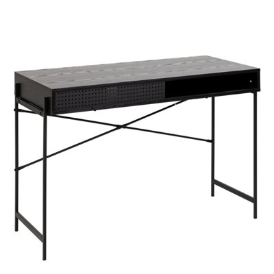 B&Q -  Angus Office Desk With Sliding Door In Black