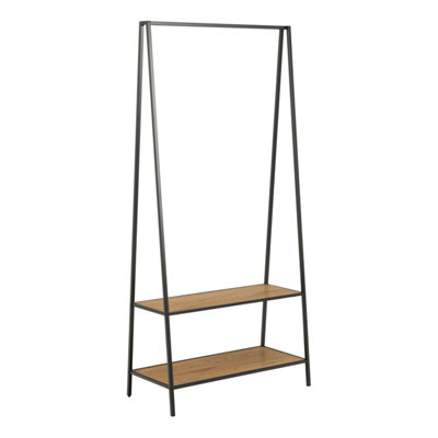 B&Q -  Seaford Black Metal Clothes Rack With 2 Oak Shelves