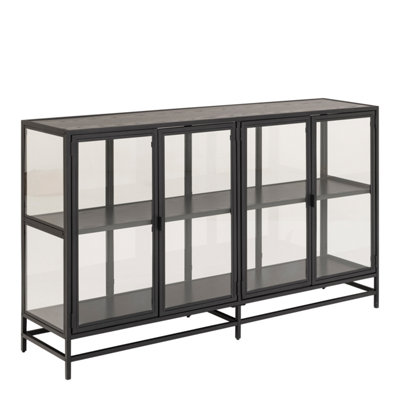 Furniture To Go Seaford Display Cabinet With 4 Doors And 2 Shelves In And Oak Black