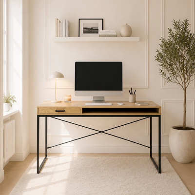 B&Q -  Seaford Office Desk With 1 Drawer In Black And Oak