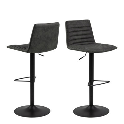 Indoor Furniture Group Kimmy Bar Stool Set of 2 - Grey Fabric - Swivel Gas Lift - Black Steel Base - Image 4