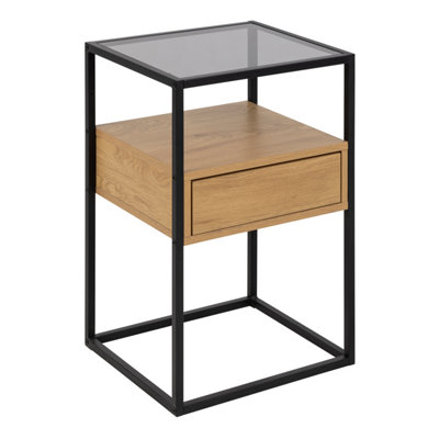 B&Q -  Randolf Square Bedside Table With 1 Drawer In Black And Oak