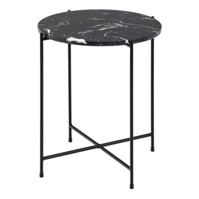 B&Q -  Avila Side Table With Black Polished Marble Stone 42X45Cm