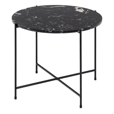 B&Q -  Avila Side Table With Black Polished Marble Stone 52X40Cm