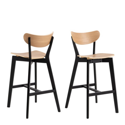 B&Q -  Roxby Bar StoolBlack And Oak Set Of 2