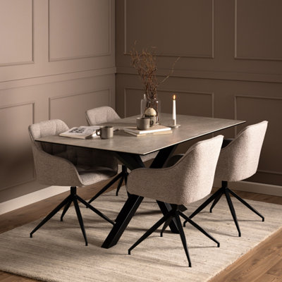 Florence Heaven 6 Seater Dining Table - Grey Ceramic Top - Black Cross Base - 160cm x 75.5cm - Image 3