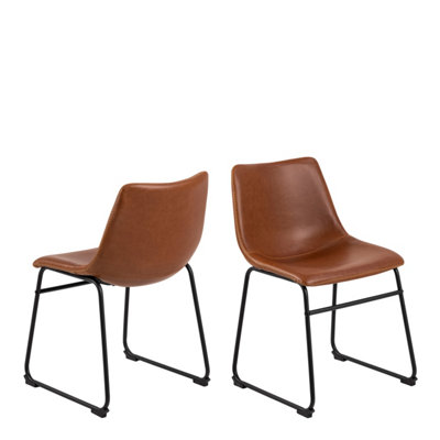B&Q -  I Oregon Dining Chair In Brown With Cream Stitching Set Of 2