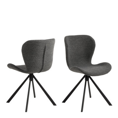 Batilda- Grey Bouclé Fabric & Steel Swivel Dining Chairs, Set Of 2 Curved Seat - Image 3