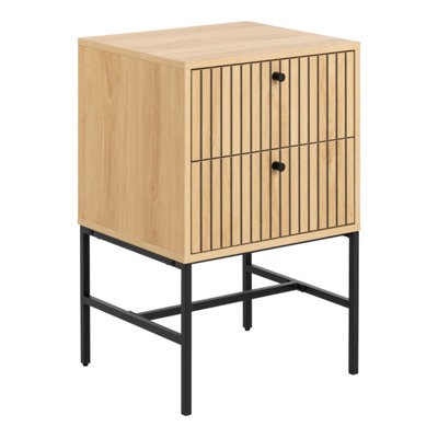B&Q -  Albany 2 Drawer Bedside Table In Oak/black Legs