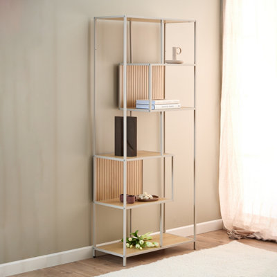 B&Q -  Seaford Bookcase  With 5 Shelves In Oak & Grey