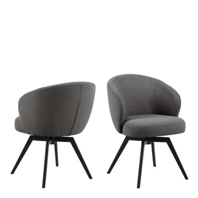 Actona Darlene Swivel Dining Chair - Grey Fabric - Armrest - Image 5