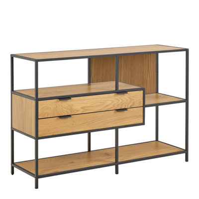 B&Q -  Seaford Wide Oak Metal Bookcase 2 Drawers And 3 Shelves In Matt Wild Oak