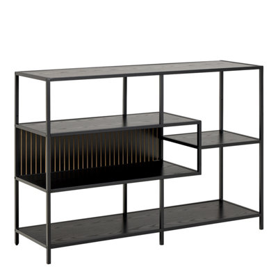 B&Q -  Seaford Wide Ash Black Metal Bookcase With 4 Black Ash Shelves
