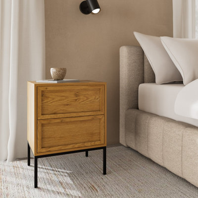 B&Q -  Palmdale Bedside Table With 2 Drawers In Wild Oak