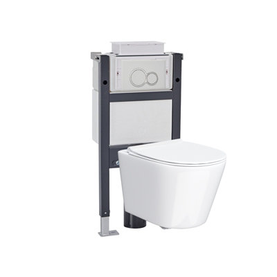 Wall Hung Rimless Toilet White, Cistern Frame Matte Chrome Button - Image 3