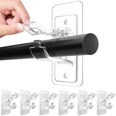  - 6Pcs No Drill Needed Curtain Rod HoldersSelf Adhesive Rod BracketsMultipurpose Nail-Free Stick On Curtain Rod Hooks Hangers