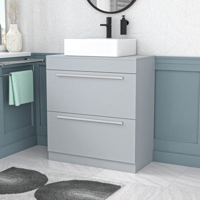 Nes Home Matte Grey 800mm Vanity Cabinet And Rectangle Counter Top Basin Sink from B&Q