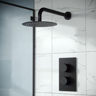 B&Q -  Concealed Thermostatic Overhead 200mm Rainfall Shower Mixer Matte Black