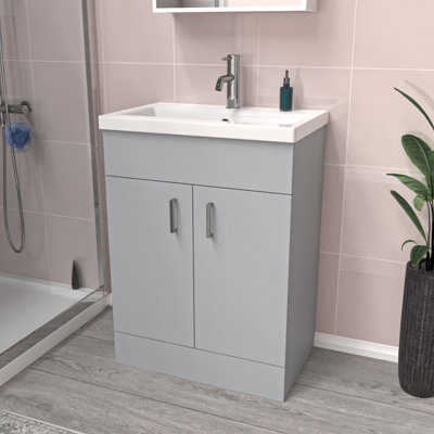 Nes Home Matte Grey 600mm Floor Standing Vanity Unit & White Basin from B&Q