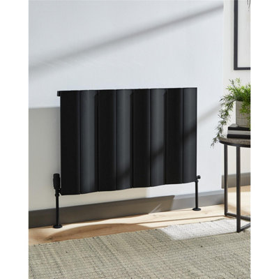 575mm (H) x 1036mm (W) - Black Double Panel Horizontal Aluminium Radiator (Barriere) - (0.57m x 1.03m) - Depth 88mm