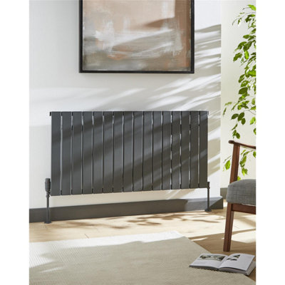 575mm (H) x 1402mm (W) - Grey Horizontal Double Panel Horizontal Aluminium Radiator (Bala) - (0.57m x 1.40m) - Depth 52mm