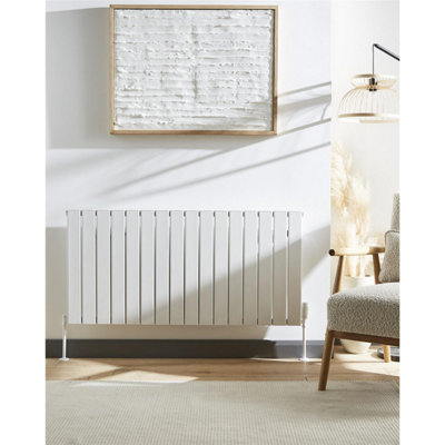 575mm (H) x 1402mm (W) - White Horizontal Double Panel Horizontal Aluminium Radiator (Bala) - (0.57m x 1.40m) - Depth 52mm