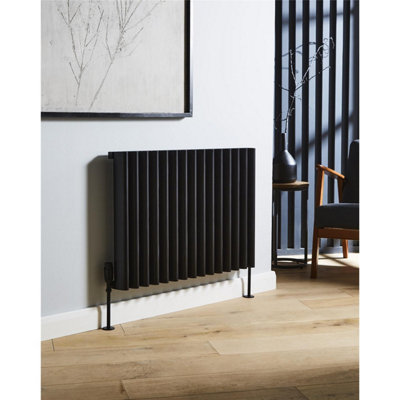 575mm (H) x 1425mm (W) - Black Horizontal Aluminum Radiator (Oslo) - (0.57m x 1.42m) - Depth 86mm