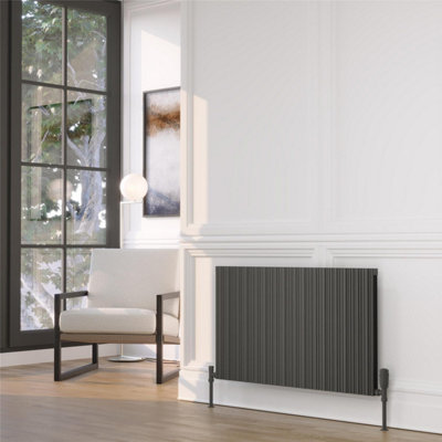 575mm (H) x 1439mm (W) - Grey Single Panel Horizontal Aluminium Radiator (Tavistock ) - (0.57m x 1.43m) - Depth 48mm